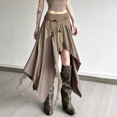 Vintage Irregular Patchwork High Waist Flowy Maxi Skirt