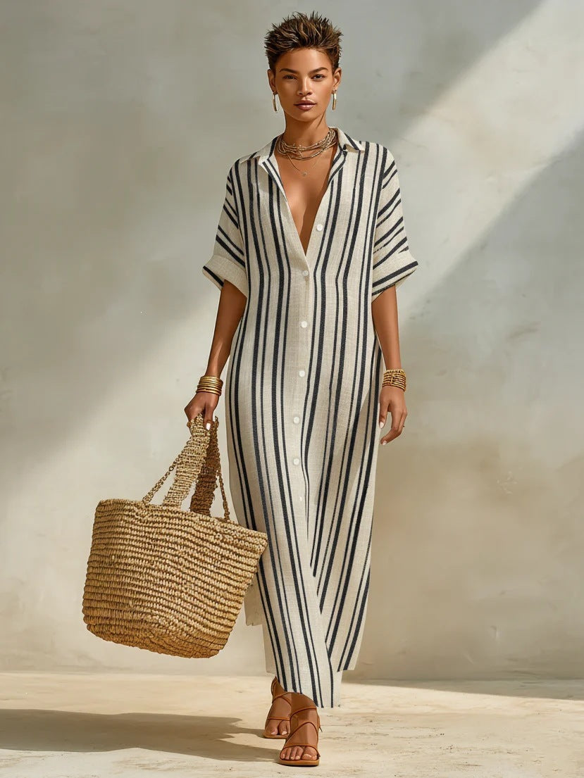Striped Button Front Shirt Maxi Dress