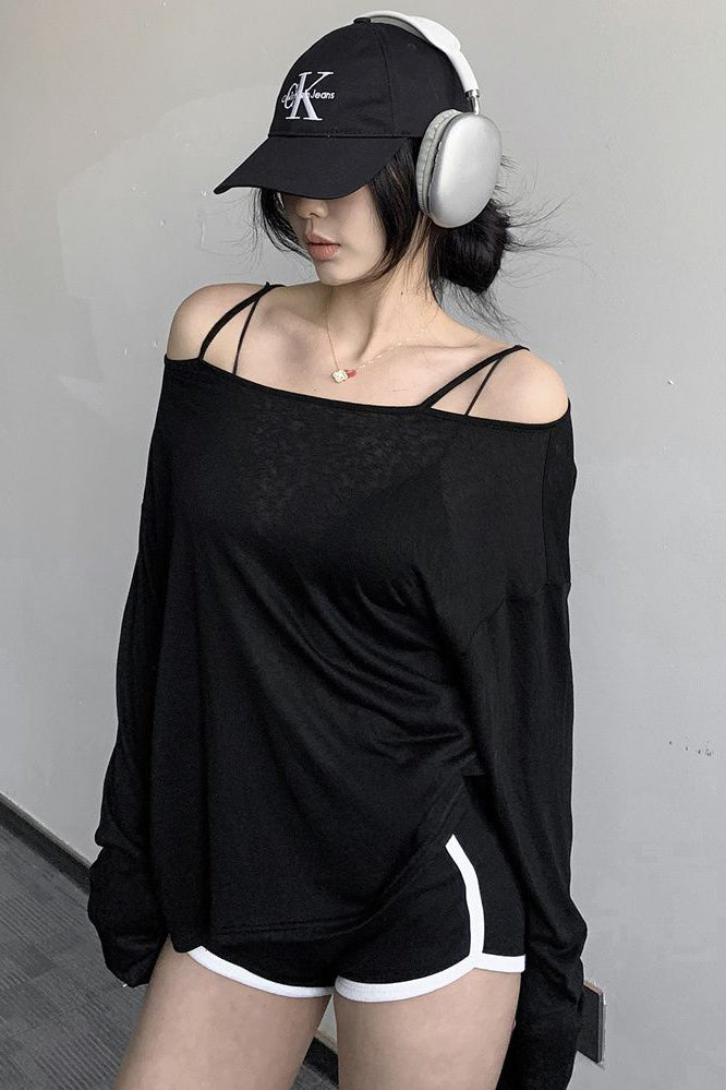Casual Off Shoulder Long Sleeve Tunic Shirt Top Blouse
