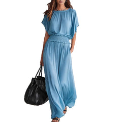Army Green Batwing-Sleeve Smocked Waist Maxi Dress