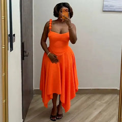 Strap Asymmetric Hem Midi Dress