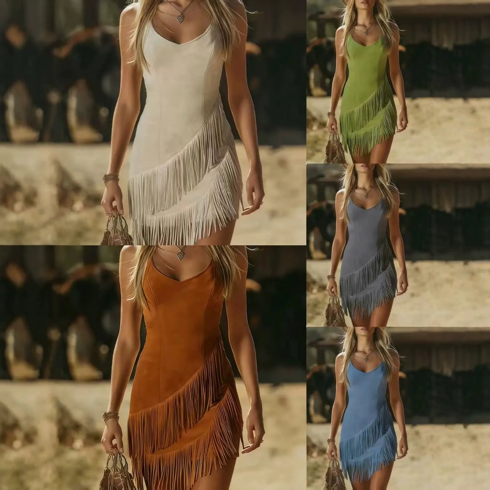 White Spaghetti Strap Fringe Mini Dress