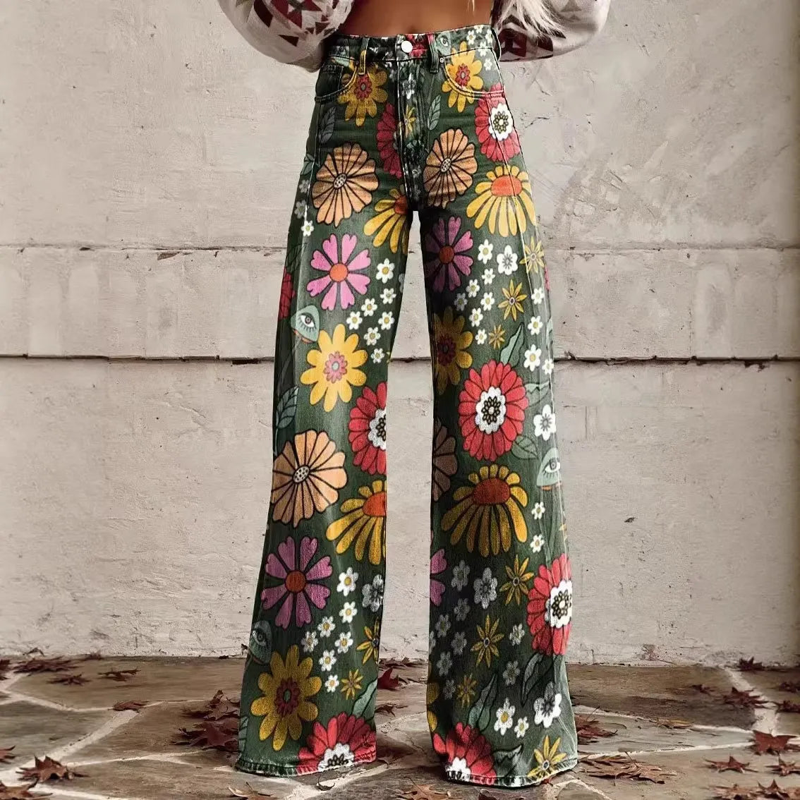 Printed Flare Work Pants