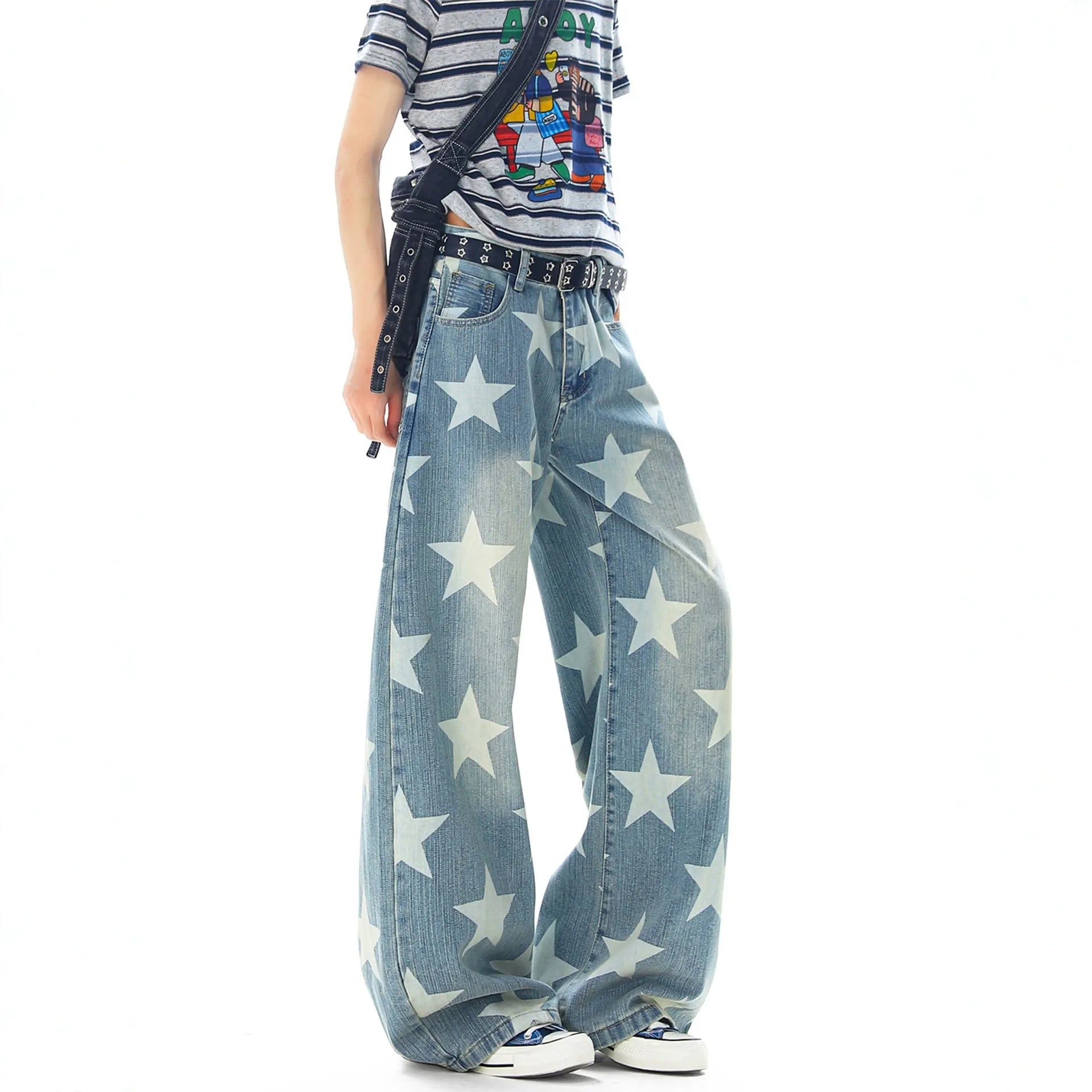 Star Print Baggy Wide Leg Jeans