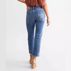 High Waist Straight Leg Cropped Casual Jeans