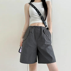 High Waist Drawstring Micro-Stretch Loose Straight Five-Point Shorts