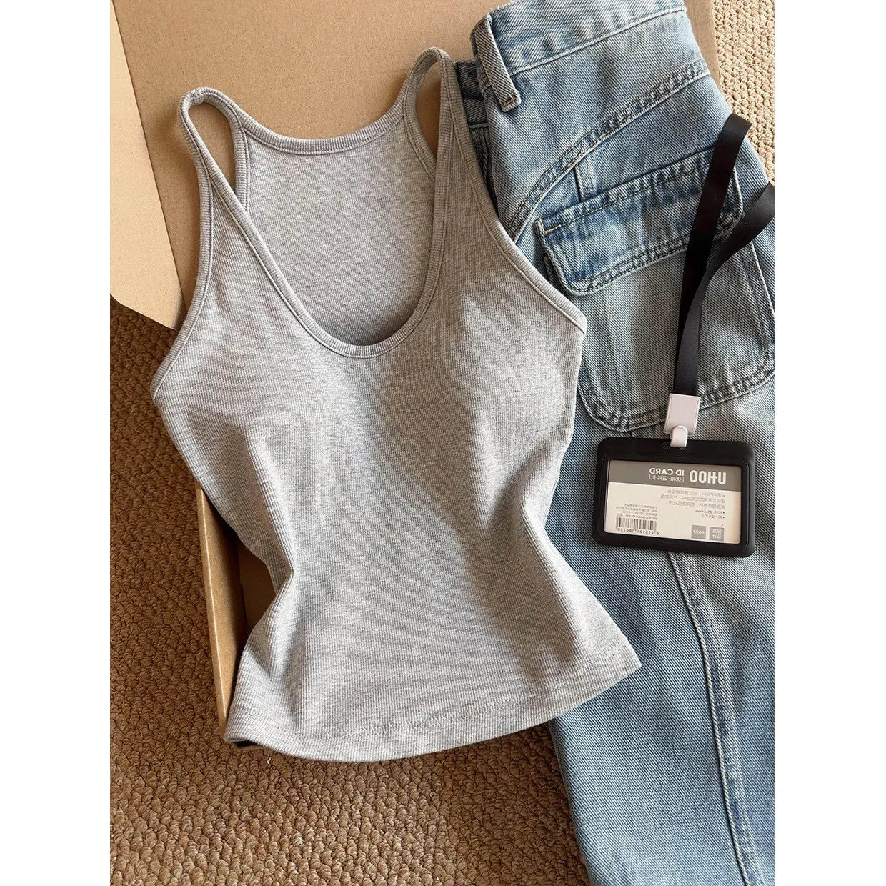 Basic U Neck Spaghetti Strap Ribbed Casual Cami Top