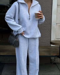 Half Zip Collar Oversized Sweatshirt & Wide Leg Sweatpants 2 Piece Loungewear Set