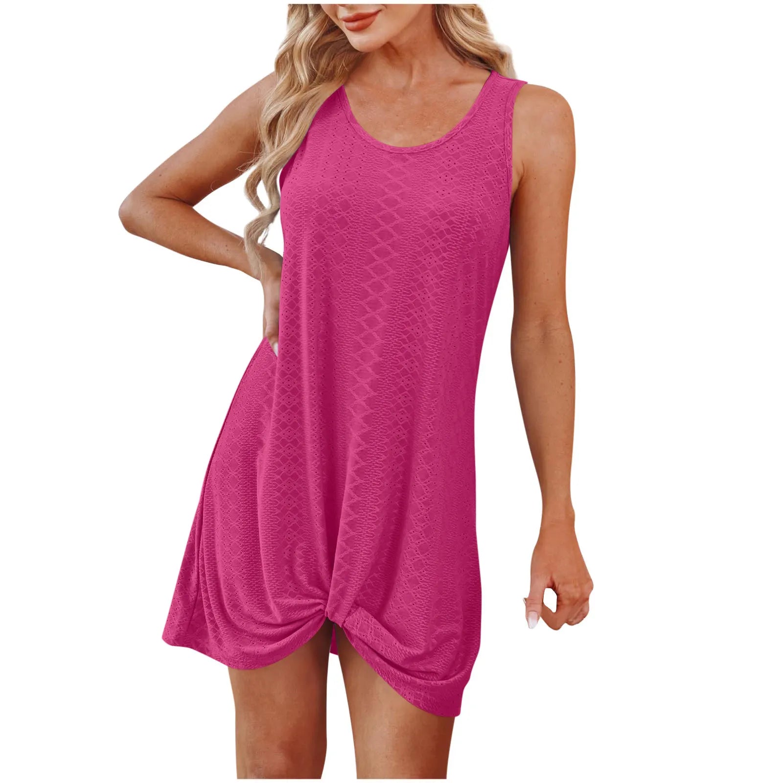Solid Round Neck Sleeveless Casual Loose Midi Dress