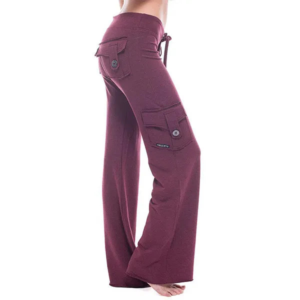 Cargo Flare Pants, High Waist Wide Leg Casual Trousers