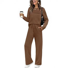 Dark Grey Pleated Detail Top & Drawstring Wide Leg Pants Two Piece Loungewear Set
