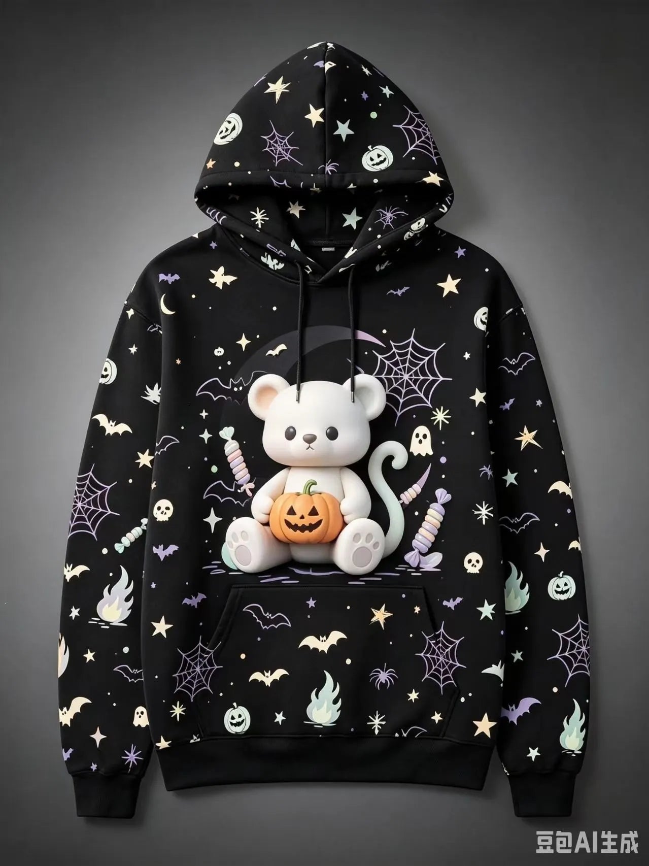 Halloween Black Cat Pumpkin Bat Moon Graphic Hoodie