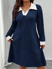 Contrast Collar Knit A-Line Dress