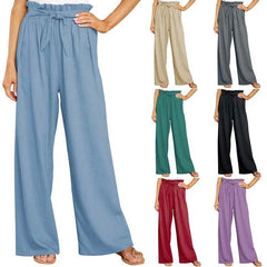 Light Blue Paperbag Waist Wide Leg Pants