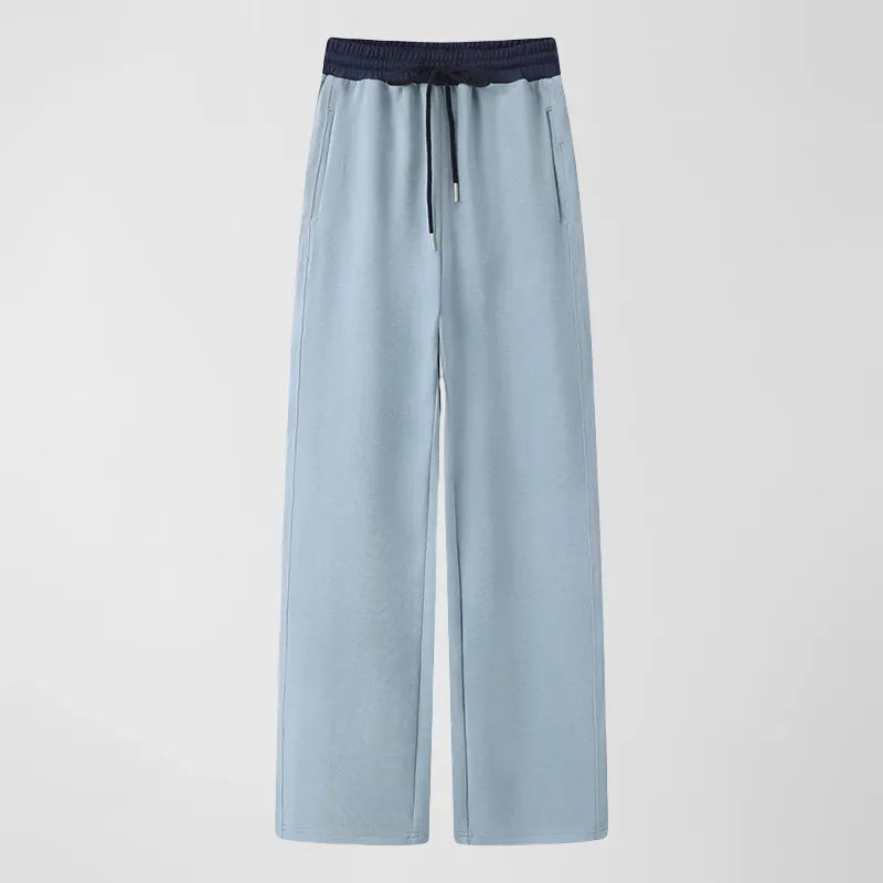 Color Block Drawstring Elastic Waist Straight Casual Pants