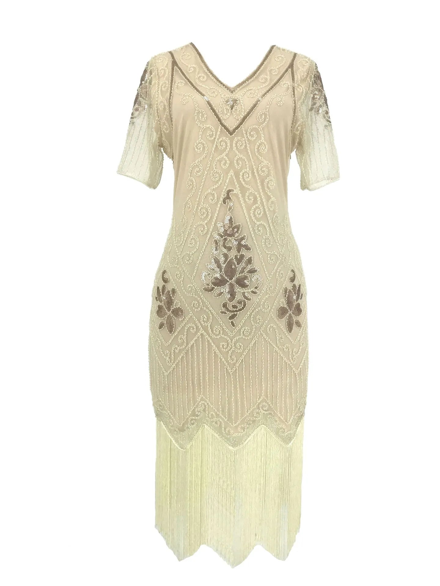 New Year Party Dress 1920s Gatsby Vintage Beaded Fringe Flapper Midi Dress