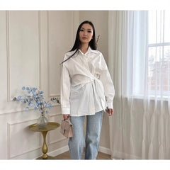 Waist Tie Wrap Slimming Button Down Shirt