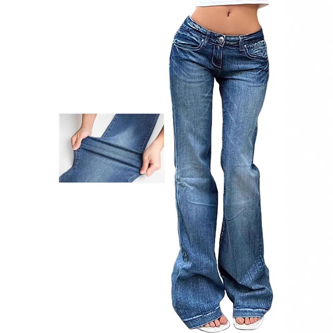 Y2K Vintage Low Rise Washed Blue Flare Denim Jeans