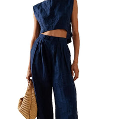 Sleeveless Crop Top & High-Waist Wide-Leg Pants Set