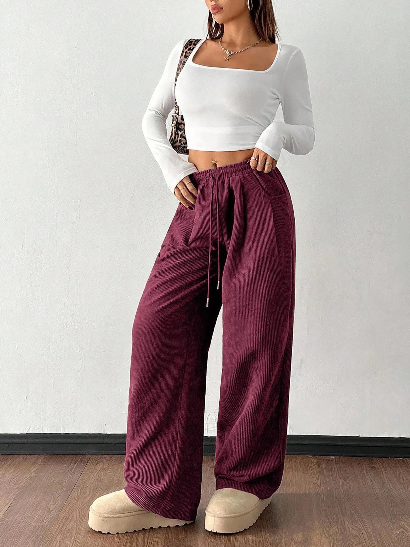 Drawstring Waist Straight Leg Casual Pants