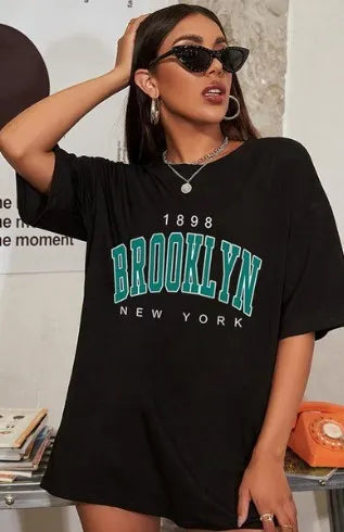 Men's Brooklyn Letter Print Loose Cotton Short Sleeve T-Shirt