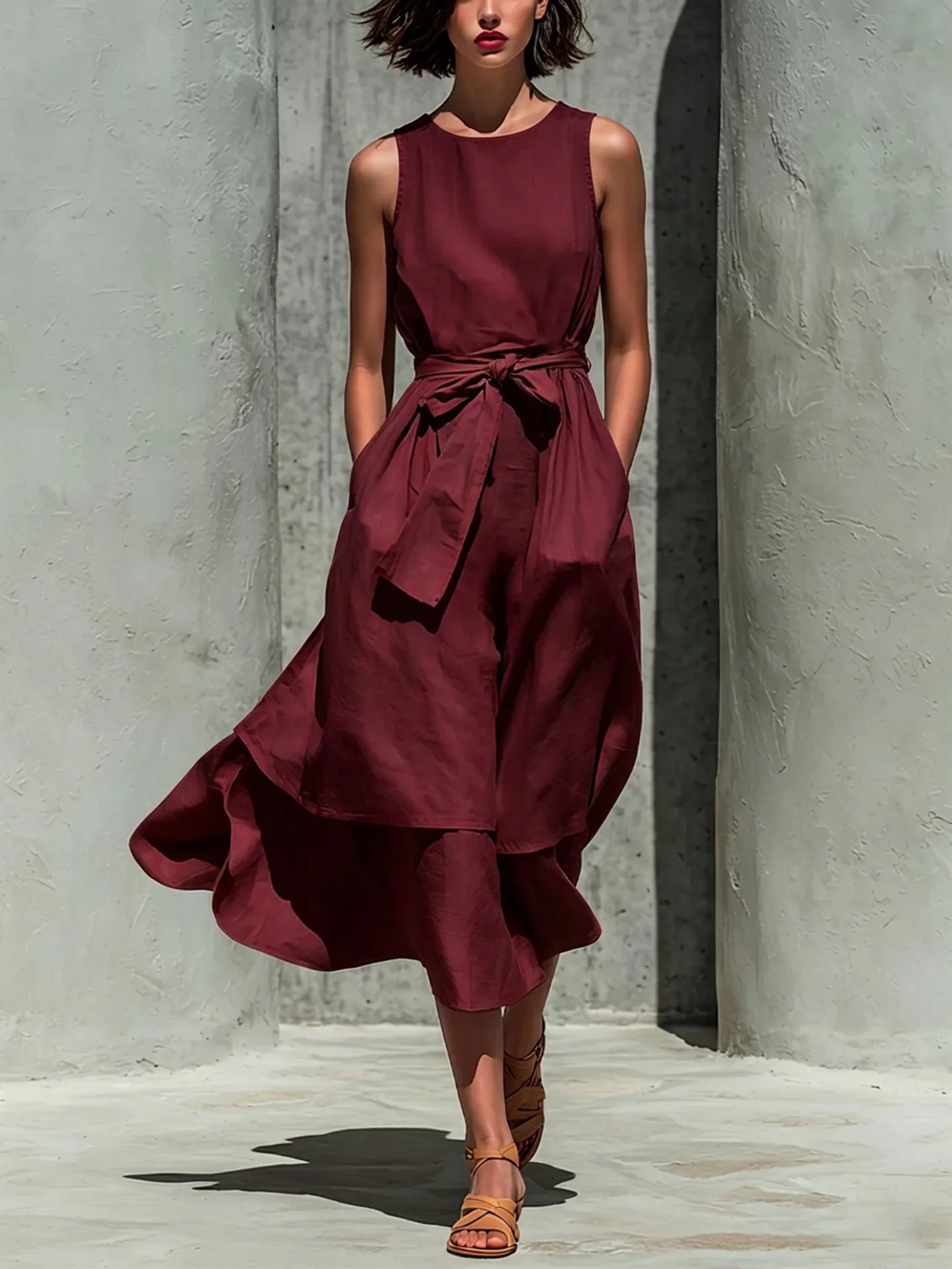 Sleeveless Linen Midi Dress