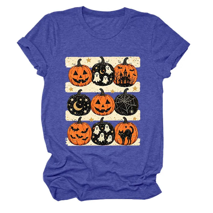 Vintage Halloween Pumpkin Ghost Graphic T‑Shirt