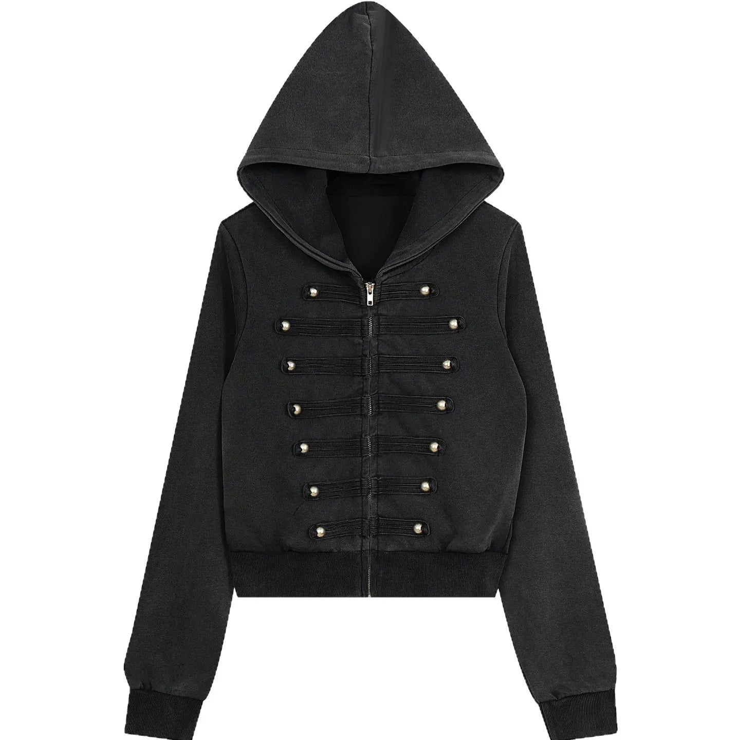 Oversized Hooded Sweatshirt Jacket, Dark Wash Decor Button Front Zip Up Hoodie