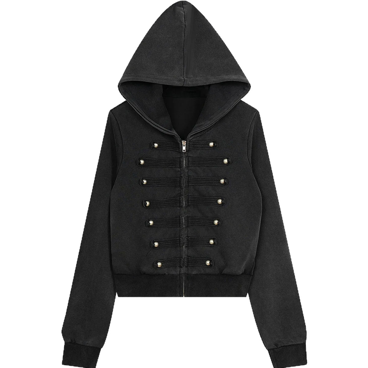 Oversized Hooded Sweatshirt Jacket, Dark Wash Decor Button Front Zip Up Hoodie
