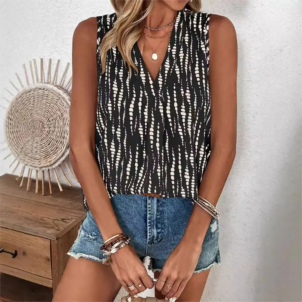 Abstract Print Sleeveless Blouse