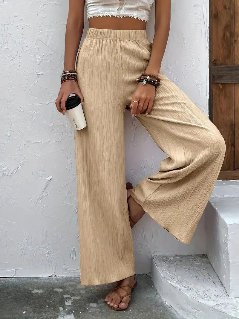 Wide Leg Pants, High Waist Elastic Casual Flowy Trousers