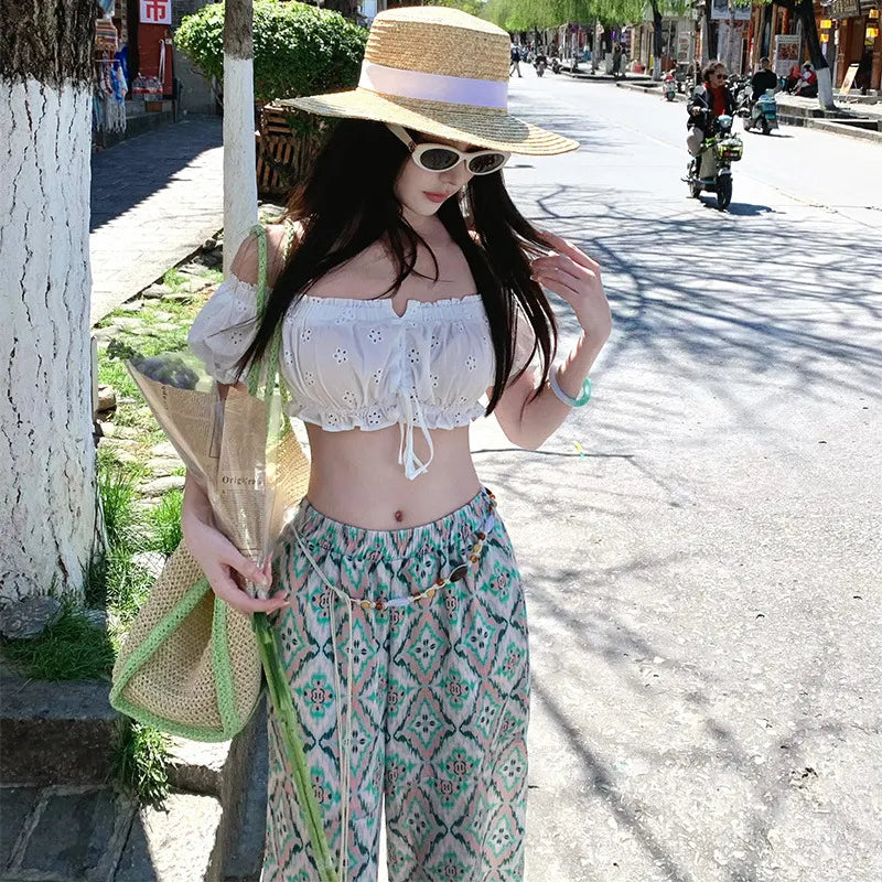 Geometric Printed High Waist Wide Leg Long Pants
