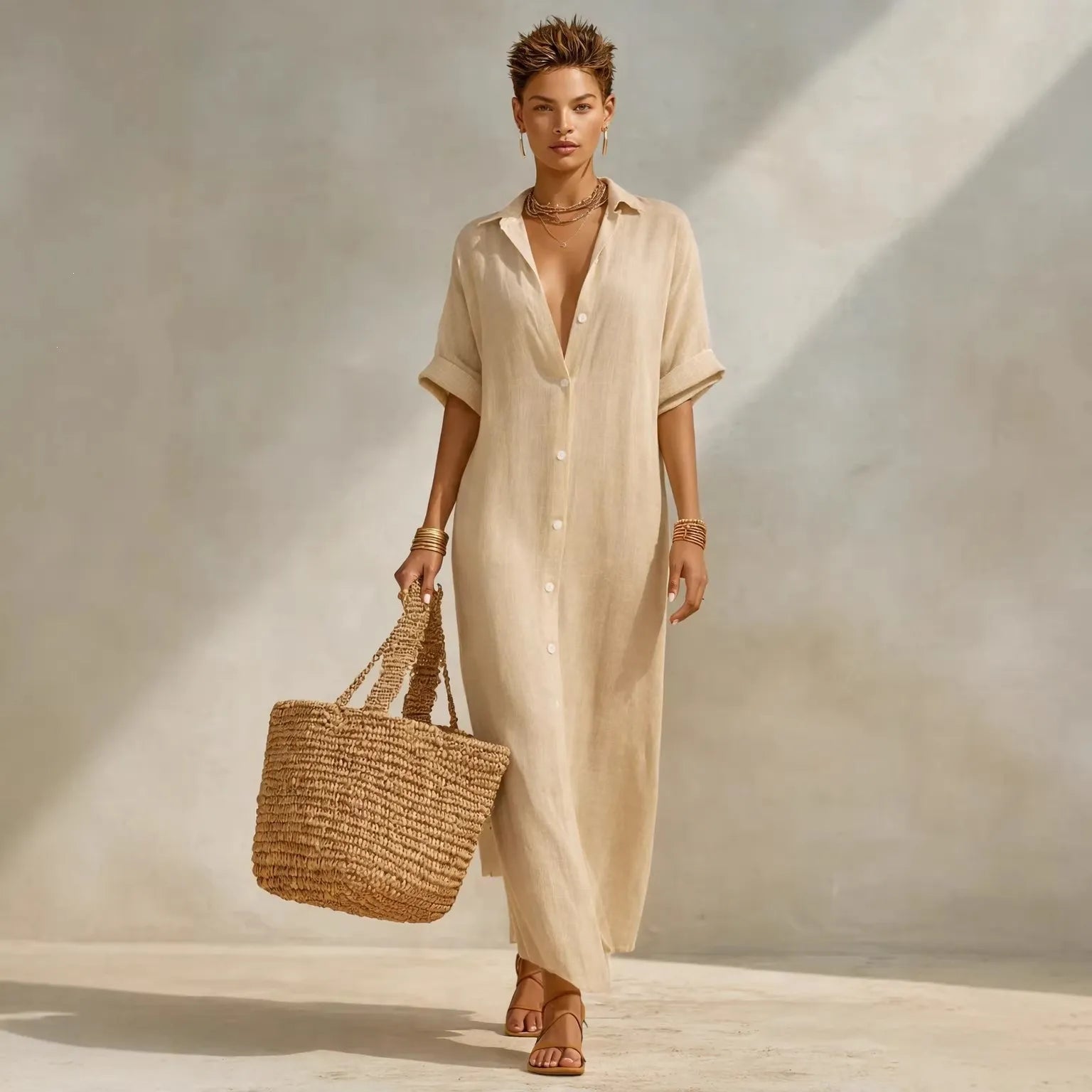 Striped Button Front Shirt Maxi Dress