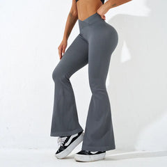 Crossover High Waist Ribbed Flared Pants