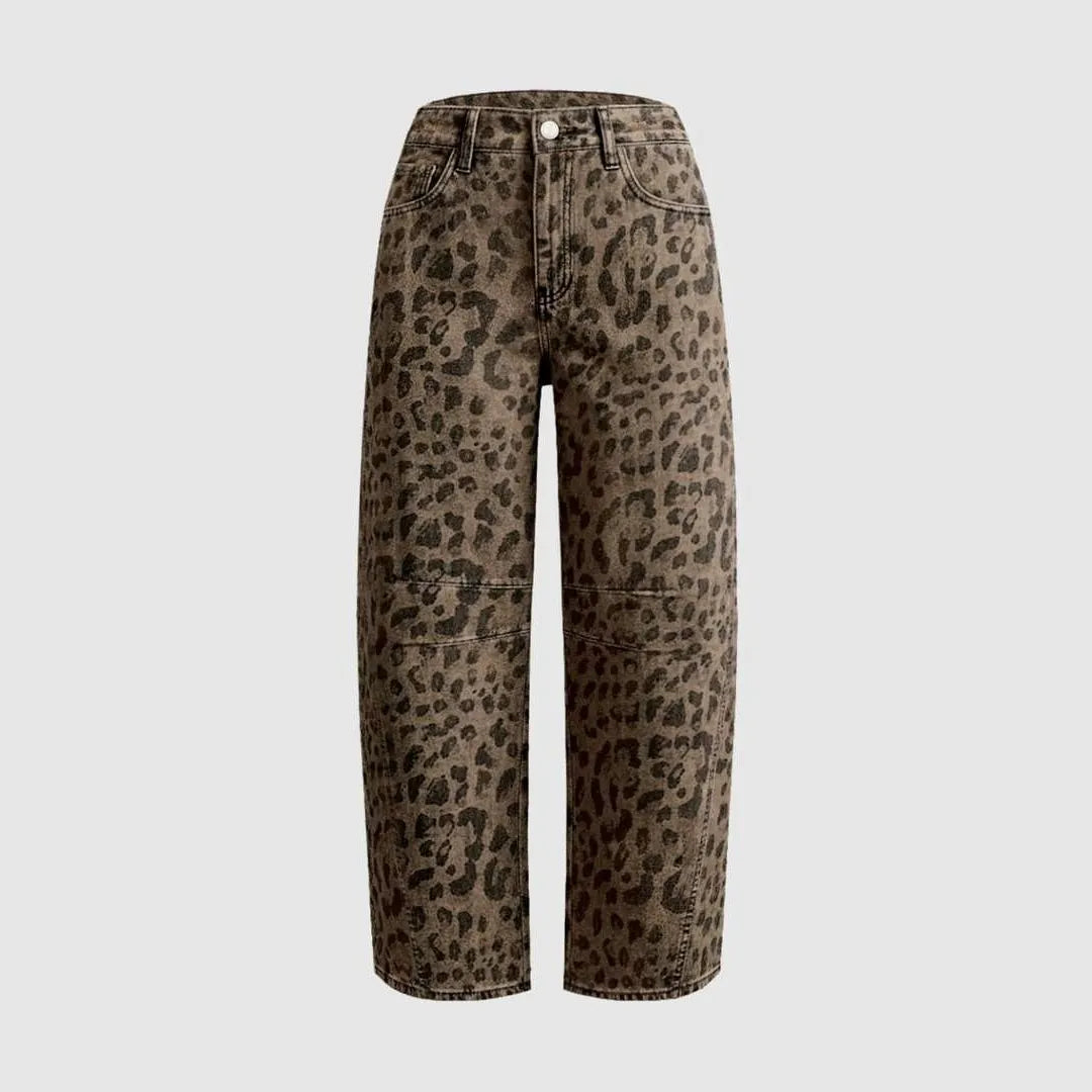 Leopard Print Mid Waist Straight Leg Jeans