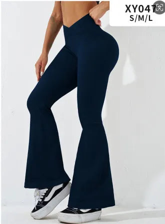 Crossover High Waist Ribbed Flared Pants