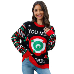 Funny Dartboard Pom Pom Christmas Jumper, Ladies Long Sleeve Crew Neck Ugly Xmas Party Sweater