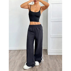 Street Striped Drawstring Wide Leg Casual Pants