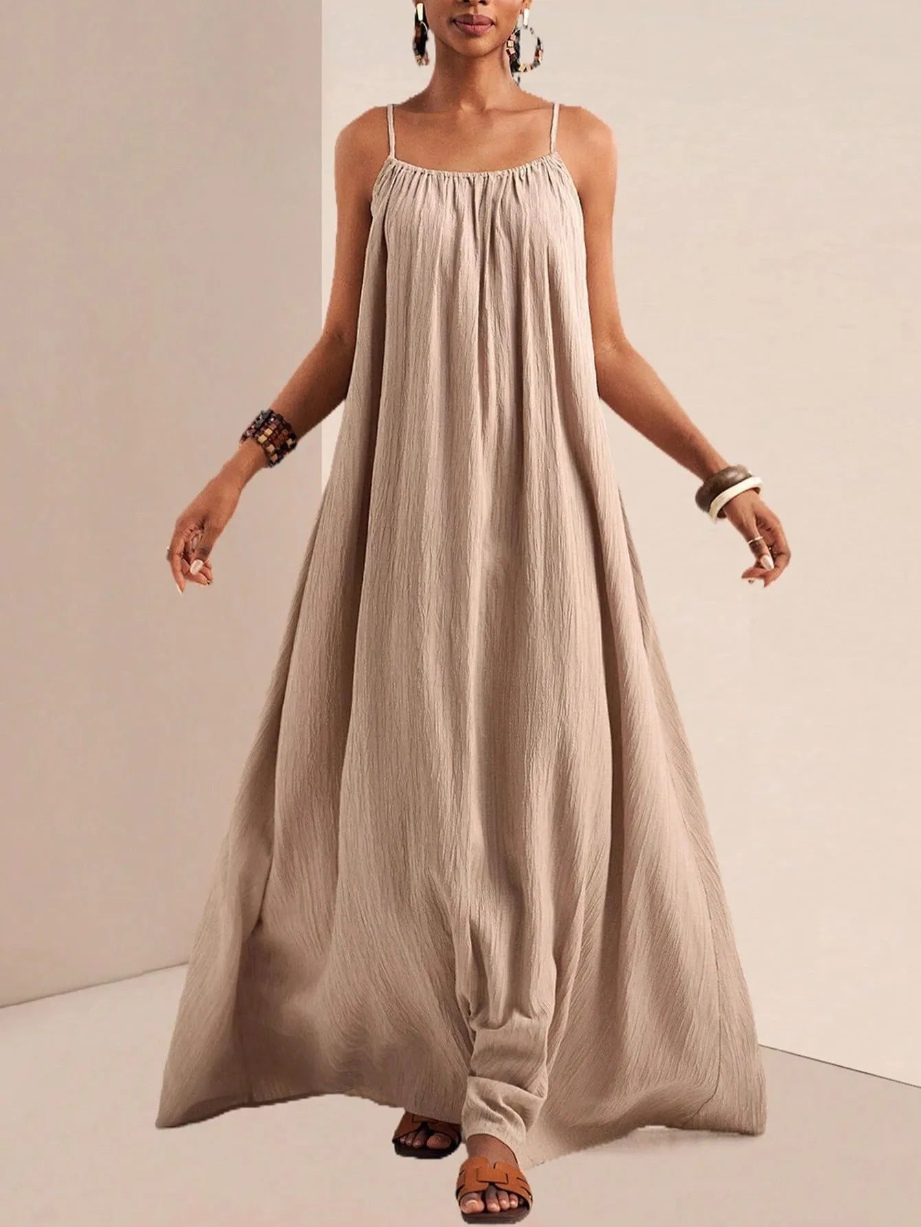 Solid Color Spaghetti Strap Loose Maxi Dress