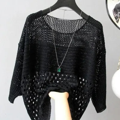 Hollow Out Batwing Sleeve Knit Top