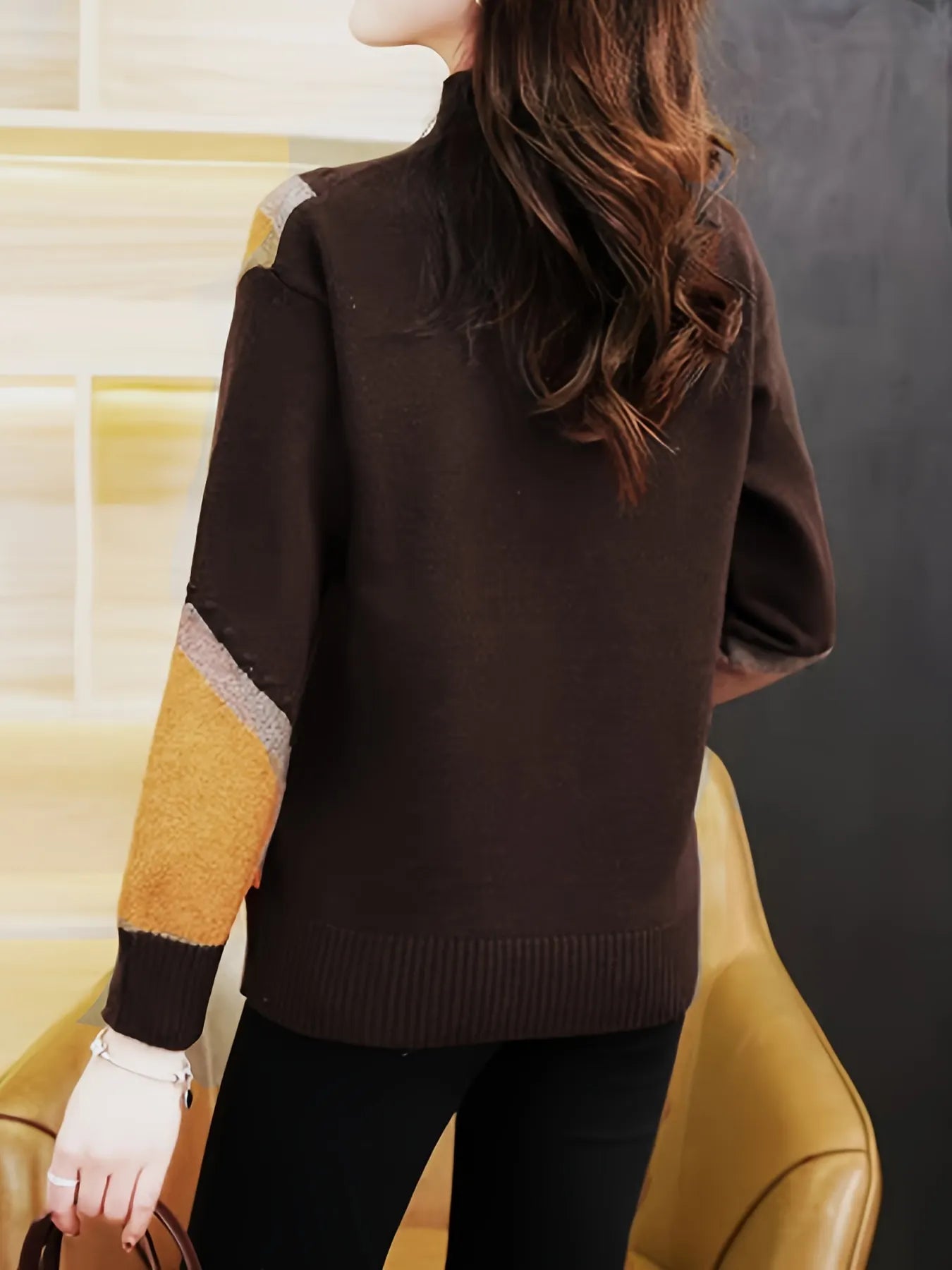 High Neck Color Block Knit Sweater