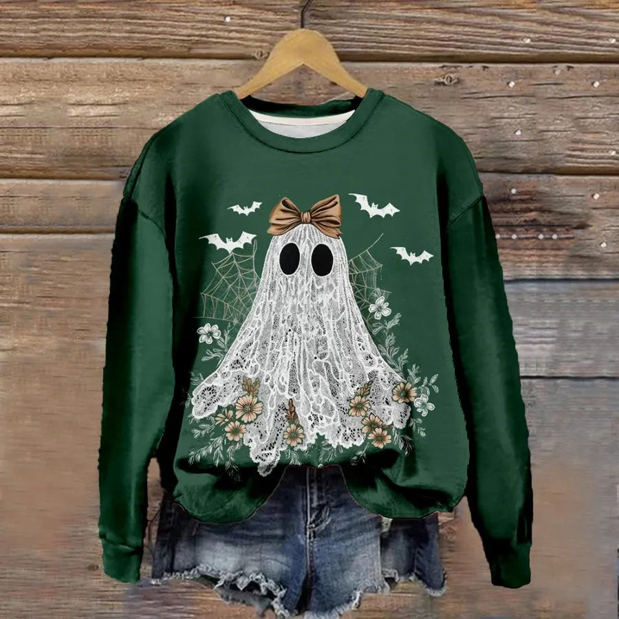 Halloween Witch Pumpkin Print Crew Neck Sweatshirt