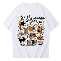 Halloween Retro Letter Graphic Crew Neck Short Sleeve T‑Shirt