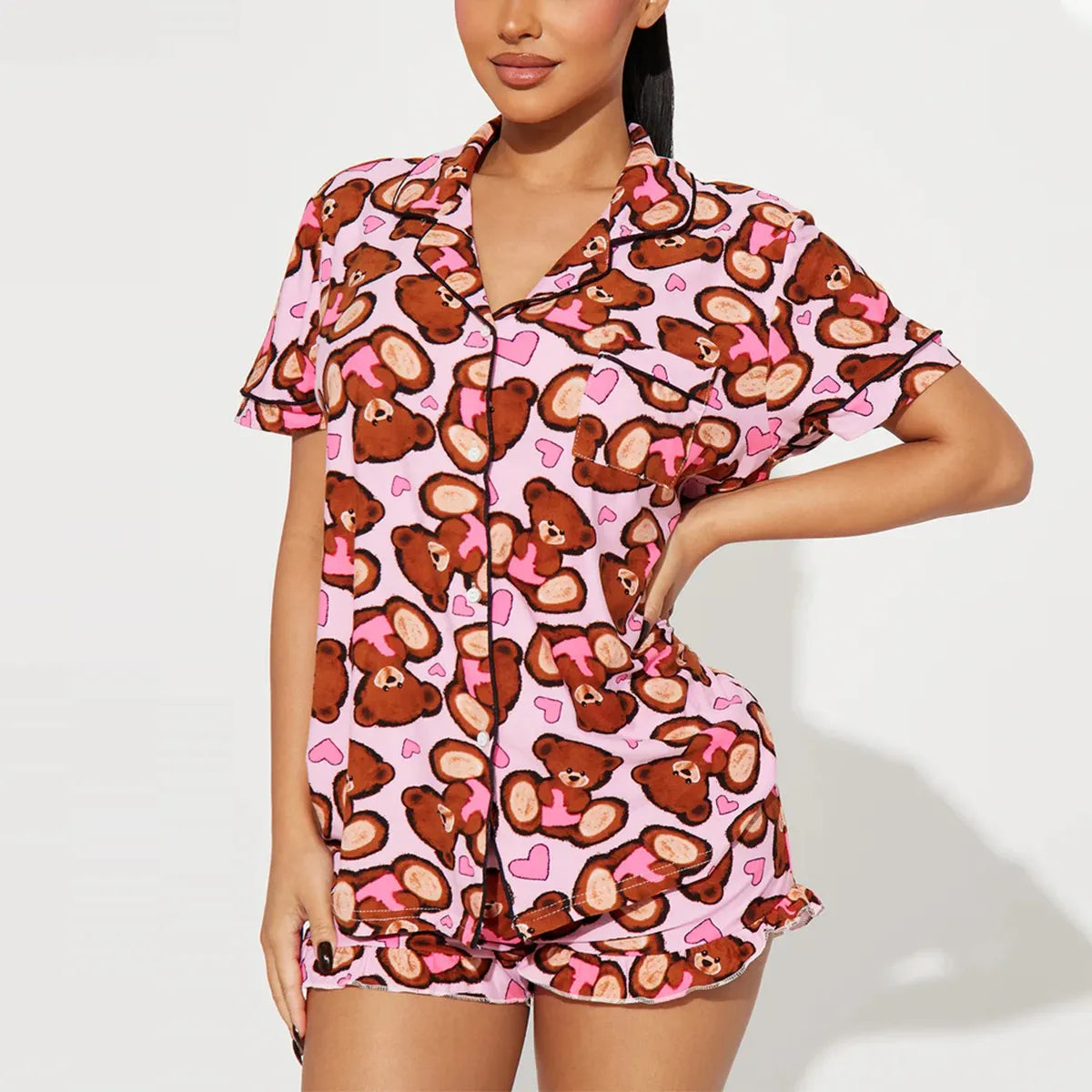 Cross-border pajamas summer strips basic short-sleeved shorts casual loungewear two-piece nightwear