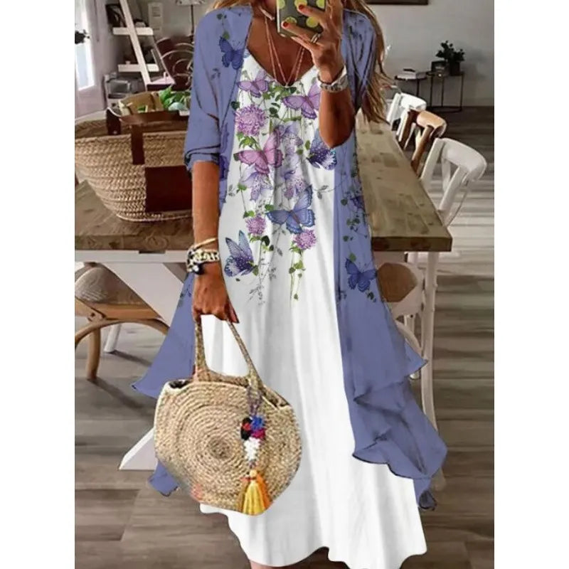 Printed V Neck Cami Long Dress