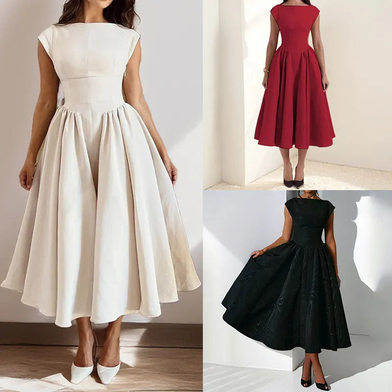 Cap Sleeve Fit-and-Flare Midi Dress