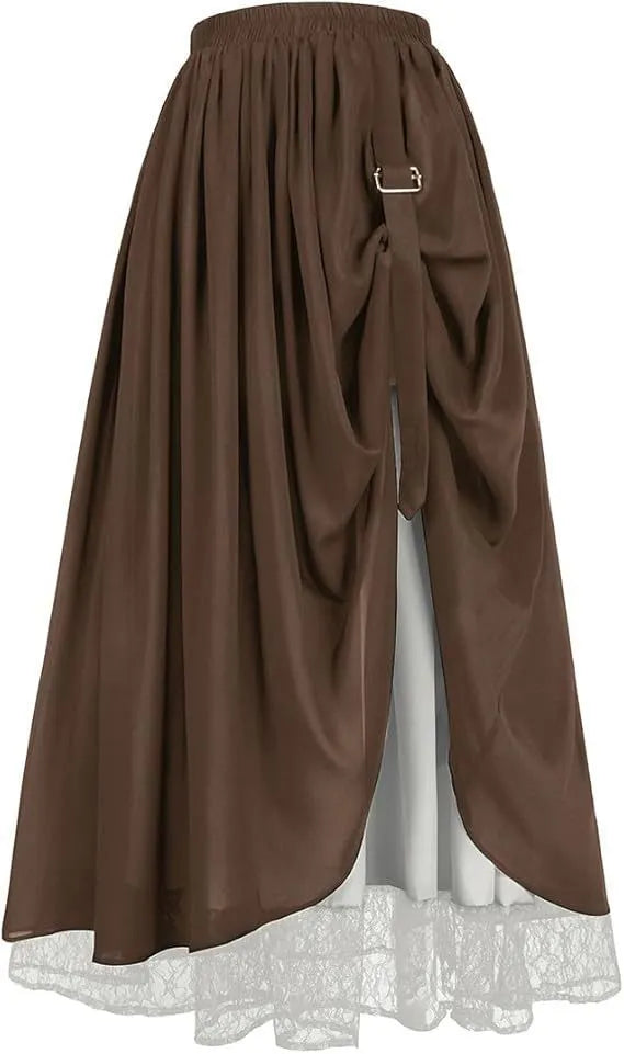 Halloween Buckle Drawstring Double Layer Lace Midi Skirt