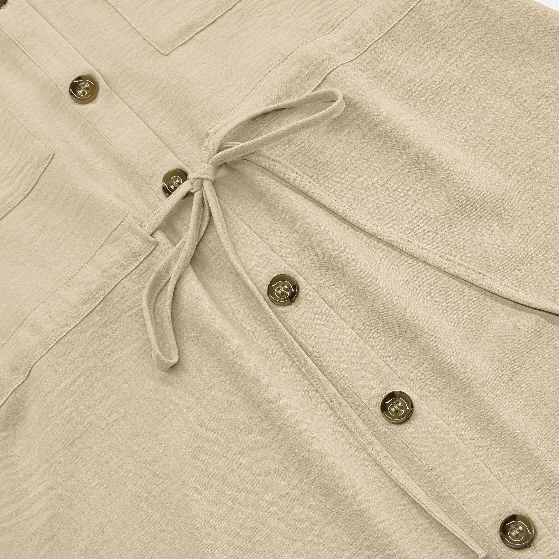 Casual Lapel Button Drawstring Waist Cargo Shirt Midi Dress