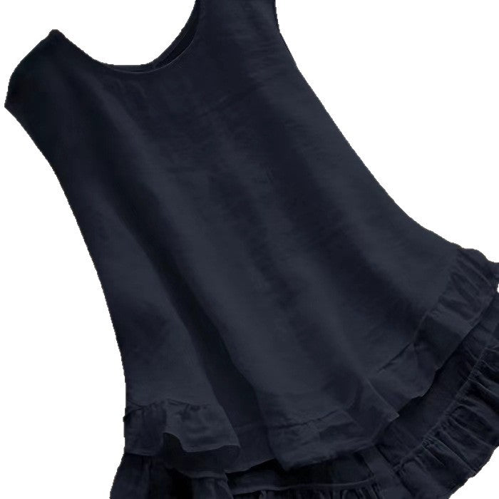 White Sleeveless Ruffled Hem Top