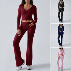 V-Neck Long Sleeve Ruched Crop Top